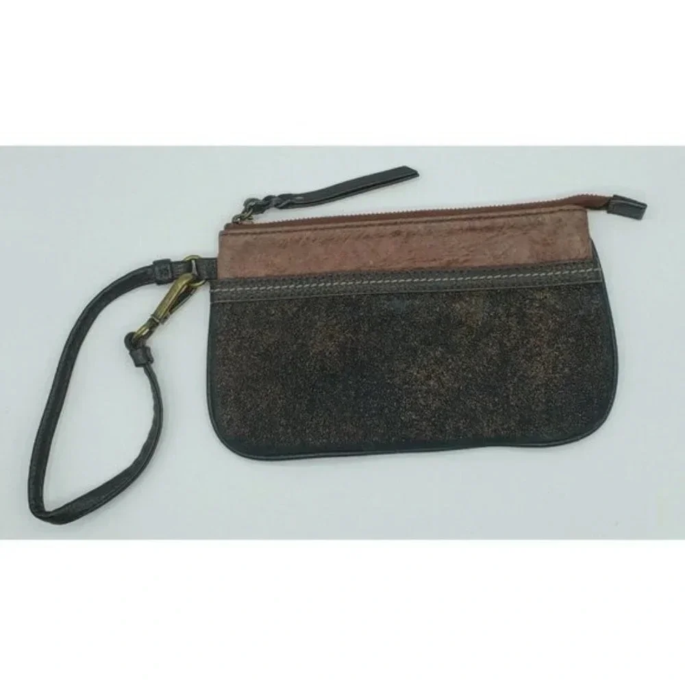 The Sak Crackle Brown Leather Suede Wristlet